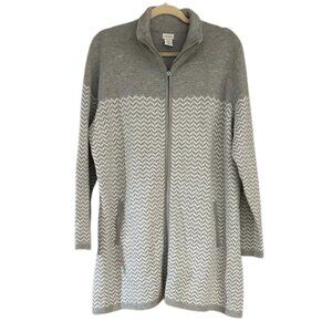 Aspen Heather Gray Chevron Zip-Up Sweater Jacket – Cozy Longline Knit Layer
